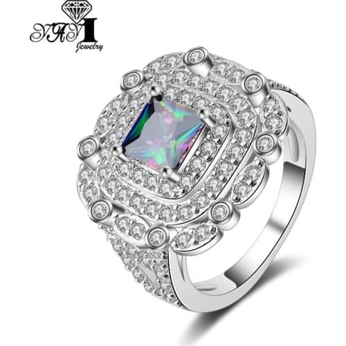 YaYI Jewelry Fashion Princess Cut 5.4 CT Multi Zircon Silver Color Engagement Rings wedding Heart Rings Party Rings Gifts 1154