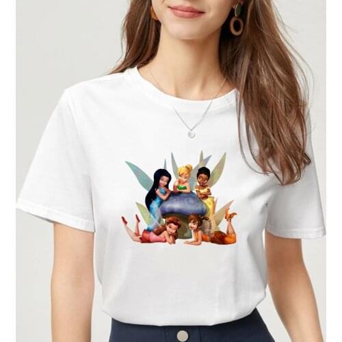 Women T-shirt Disney Fairies Tinker Bell Silvermist Rosetta Iridessa Fawn Graphic Short Sleeve T Shirts Female Harajuku Tshirt