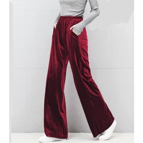 Women England Style Velvet Straight Pants 2020 Autumn Long Pants Solid High Waist Velour Trousers Plus Size M-7XL