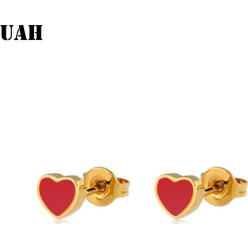 UAH Red Color Bohemian Heart Earrings For Women Fashion Metal Enamel Stud Earrings Jewellery Accessories Wholesale