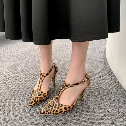 Women sandals 2021 super high heels Buckle Strap Cover Heel Thin Heels Leopard Fashion sexy woman shoes big size 34-46