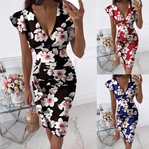 Dresses For Women 2021 Sexy V-neck Flowers Printing Slimming Ruffle Hem Ruched Sleeveless Dress Y2k Robe Longue Femme Платье