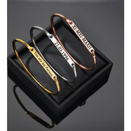 Acheerup Fashion Hand-decorated Customized Bracelets Engrave Name Bracelet Cuff Bangle Stainless Steel Engrave Bangles For Women