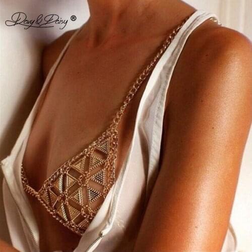 DAVYDAISY Women Fashion Bra Metal Chain Bralette Female Vintage Triangle Sexy Lingerie Crop Top Underwear Erotic Bras BR040