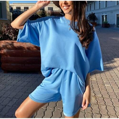 Shorts Sports Suit Urban Women Sets Loose T-Shirt + Casual Pants Set Woman 2 Pieces Summer 2021 New European American Sportswear