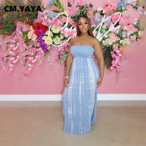 CM.YAYA Women Long Dress Print Sleeveless Strapless Loose Maxi Dresses Female Fashion Vestidos Streetwear Summer Outfit 2021