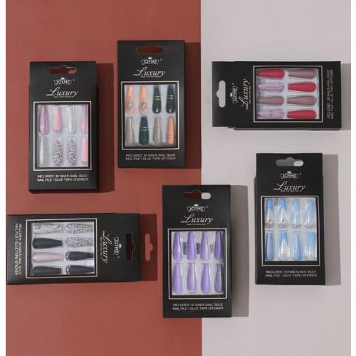 30pcs Wear Nail Enhancement Finished Fake Nail Patch Wear Ballet Nail with Drill Long Coffin Nail Enhancement Patch Fake Nails