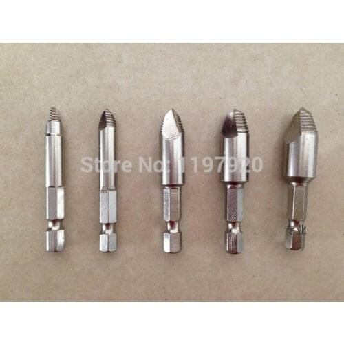 Fixmee 5PCS 0# 1# 2# 3# 4# HSS Hex Shank 1/4'' 6.35mm Damaged Broken Head Screw Bolts Extrator Remover Power Tool Set