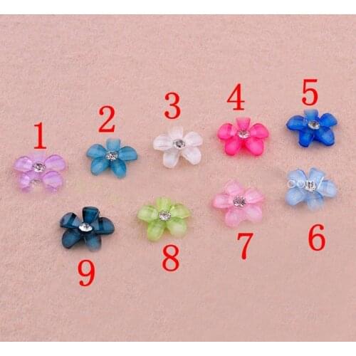9mm 9color optional Cabochon Flat Back Resin Flowers With Rhinestone For Diy Phone decoration /nail art 100pcs/bag 004004038