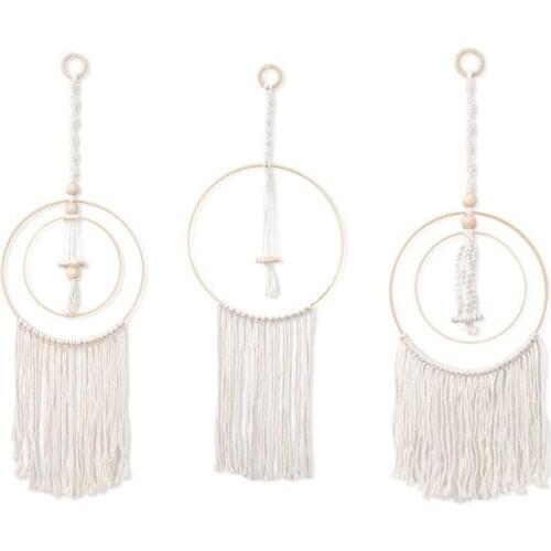 Bohemia Wall Hanging Tapestry Woven Cotton Rope Hanging Basket Wood Tapestry Wall Mounted Flower Pot Accessories Home Decor