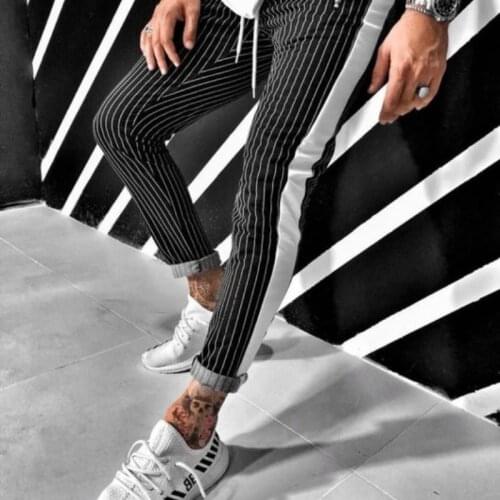 Striped Pants Mens Casual Pants Loose Pocket Trousers Punk Pants Slim Fit Sweatpants Men Fashion Hip Hop Joggers Streetwear