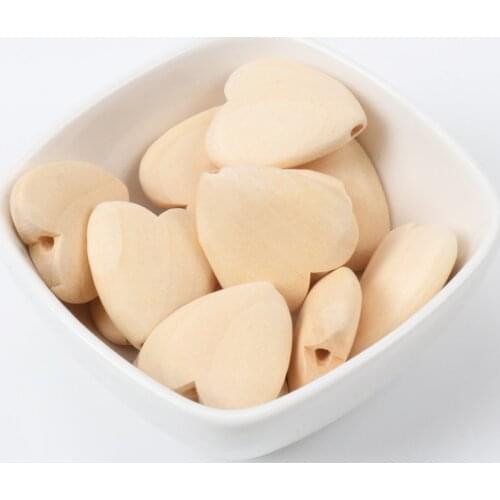 Natural Wood Color Heart Wooden Spacer Beads For kids Jewelry Making 24x26mm 5 pcs KL124
