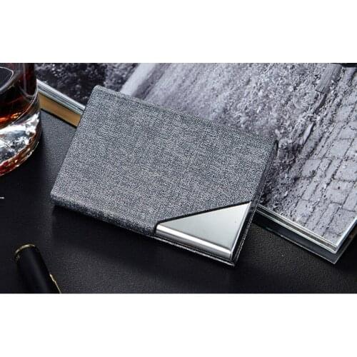 PU Leather Business Name Card Case Versatile Triangle Stainless Steel Card ID holder Custom name logo