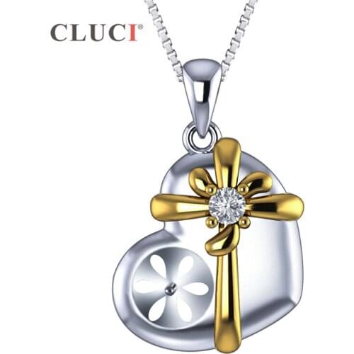 CLUCI Zircon Silver 925 Heart Pendant Pearl Necklace Pendant for Women Christmas Gift 925 Sterling Silver Pendant SP385SB