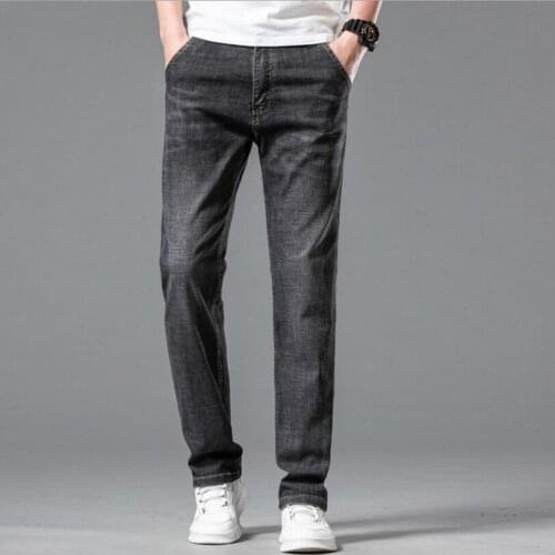 Gray Denim Jeans For Man Stretch Regular Fit Jeans Business Casual Classic Style Fashion Denim Trousers Good Quality Male Jeans
