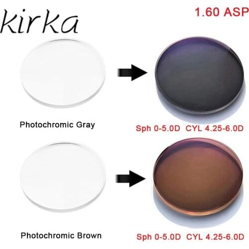 Kirka 1.60 Prescription Photochromic Lenses Transition Grey/brown Lenses CYL4.25 Optical Clear Anti Glare Myopia Sunglasses Lens