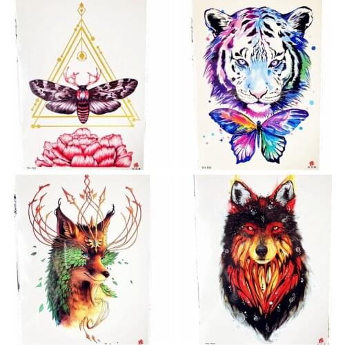 Geometric Tribe Insect Moth Bees Temporary Tattoo Totem Men Leopard Chest Tatoo Stickers Fire Wolf Fake Boys Fox Tattoos Arm