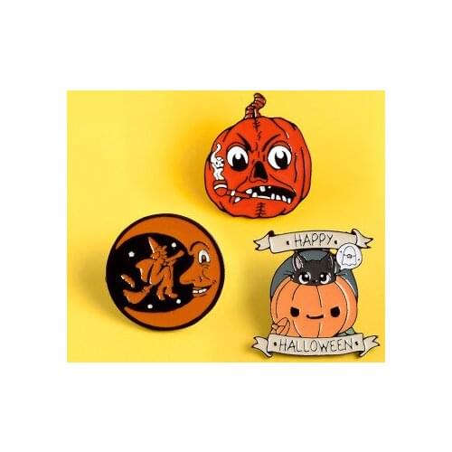 Happy Halloween Custom Enamel Pin Coffee Moon Ghost Pumpkin Brooches Backpack Clothes Lapel Pin Badge Jewelry Gift For Friends