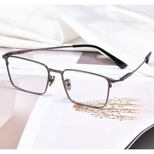 HERVI Optical Glasses Frame Men Ultralight Pure Titanium Glasses Frame Men Business Square Big Frame Prescription Glasses