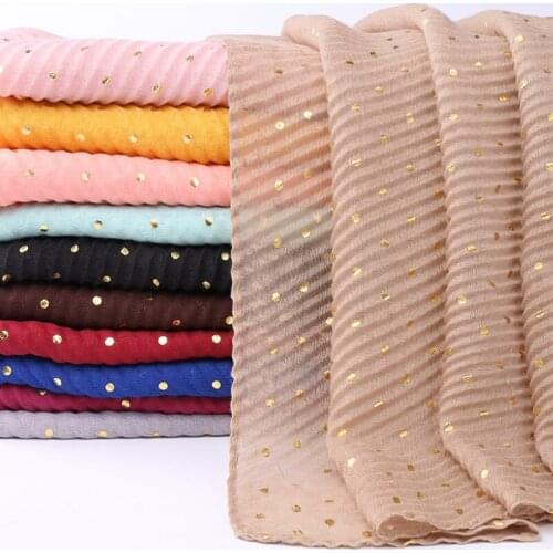Wrinkle Polka Dot Cotton Hijab Scarf Shimmer Crinkle Scarf Glitter Muslim Woman Veil Shawls Stretchy Headband Bandana Woman 2020