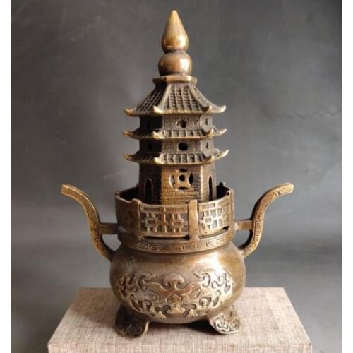 China brass archaize tower Incense burner crafts statue