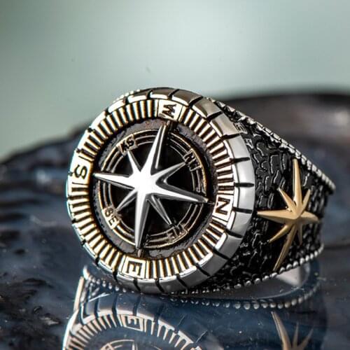 925 Sterling Silver Navigator Compass Mens Ring Special Design Accessory Exclusive Ring for Men Made in Turkey