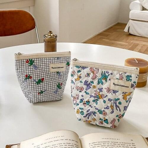 New Korean Quilted Coin Purse Retro Floral Mini Coin Bag Women Cotton Change Purse Girls Cute Coin Pouch Cosmetic Lipstick Bags