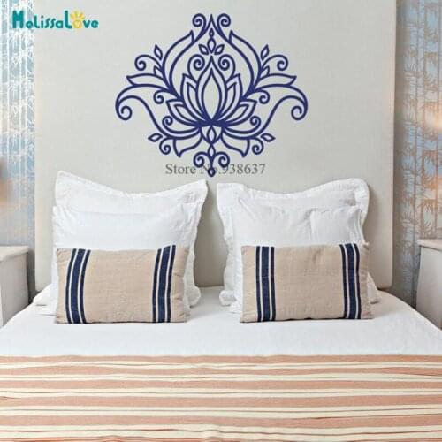 Beautiful Lotus Flower Decal Morrocan Patter Mandala Headboard Floral Boho Bohemian Home Decors Yoga Vinyl Wall Sticker BB906