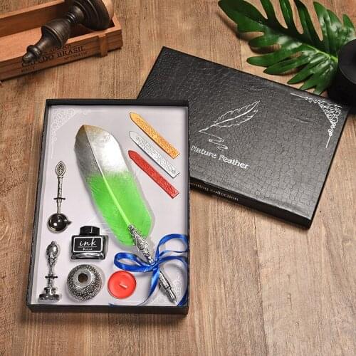 Multicolor Vintage Feather Pen Set Metal Fountain Pen Ink Pens for Writing Office Stationery Supplies Creative Calligraphy Pen