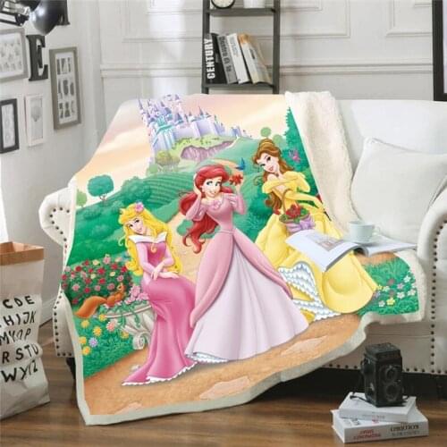 Disney Beautiful Princess Patterned Blanket Cartoon Princess 3D Blanket Children Girl Sofa Soft Plush Heavy Bedding Home Textile