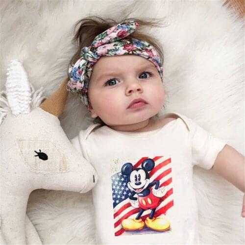 Baby Boys Clothes Baby Girls Rompers Summer Vintage American Cartoon Disney Mickey Mouse Printed Graphic Infant Toddler Clothes
