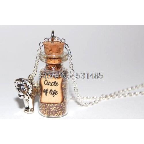 12pcs/lot LK Handmade Glass Bottle Necklace circle of life message silver necklace