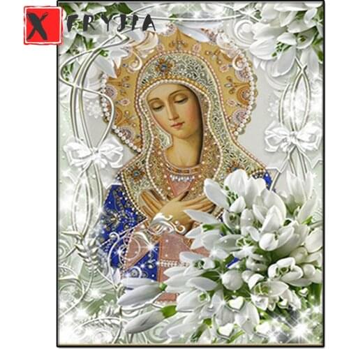 Diy Diamond Painting Virgin Lily Cross Stitch Kit 5d Full Drill Square Embroidery Mosaic Crystal Religious Icon Home Decor Gift
