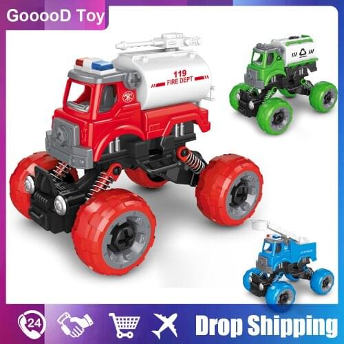 Diy Disassembly Pull Back Fire Truck Excavator Sanitation Garbage Tractor Truck Screw Creative Tool Educational Toy for Boy Kids