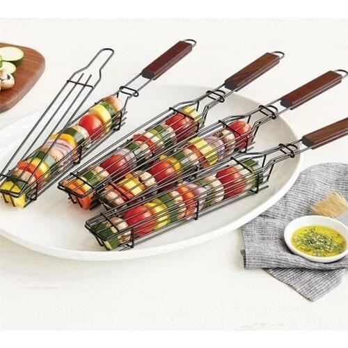 Portable BBQ Grilling Basket Stainless Steel Nonstick Barbecue Grill Basket Tools Grill Mesh for meat Hamburger BBQ tools #35