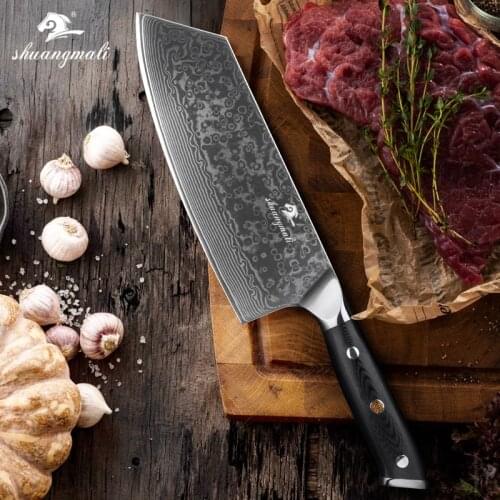 Shuangmali 8 Inch Damascus Cleaver Knives VG10 Core Kitchen Knife Slicing Meat Vegetable Chef Knife With G10 Handle