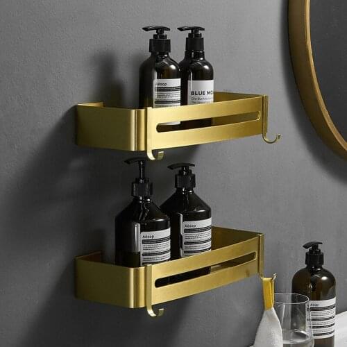 Tuqiu Bathroom Shelf Bath Shower Shelf Aluminum Brushed Gold Bathroom Corner shelf Wall Mounted Aluminum Kitchen Storage holder