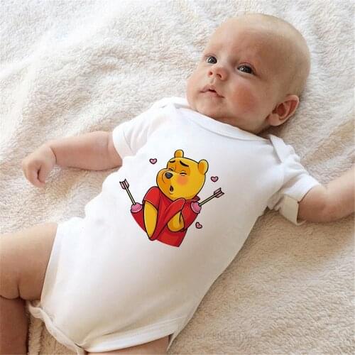 Winnie Pooh Love Kawaii Baby Clothes Short Sleeve O-neck Newborn Jumpsuits Bodysuit Harajuku Baby Boys Girls Kids Rompers Tops