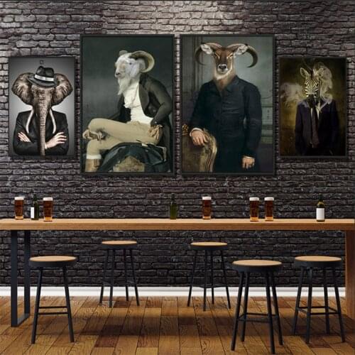 Vintage Industrial Style Animals Canvas Painting Deer Lion Portrait Posters and Prints Nordic Wall Art Picture Living Room Decor