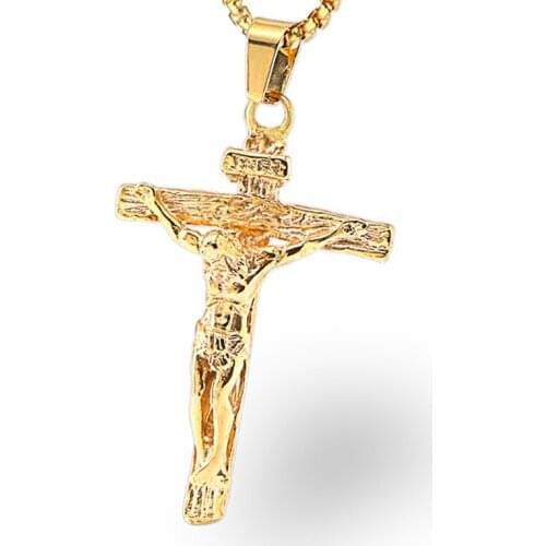 RIR Cross INRI Crucifix Jesus Piece Pendant & Necklace Gold Color 316L Stainless Steel Men Chain Christian Jewelry Gifts Vintage