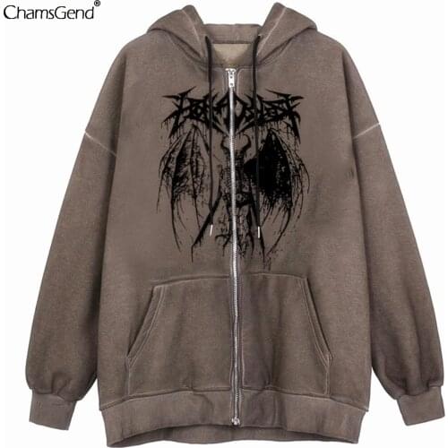 Plus Size Y2k Hoodie Zip-up Sweatshirt Printing Jacket Loose Long Sleeve Pockets Streetwear Hip Hop Goth Punk Female Hoodie