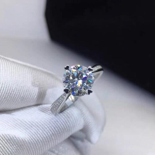 925 Sterling Silver Ring for Women 1ct 2ct 3ct EF Color Moissanite Round Cut Diamond Rings for Wedding Anniversary