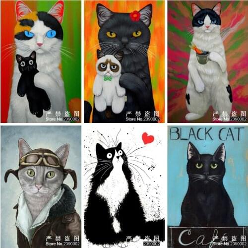 Animal 5D DIY Diamond Painting Cross Stitch Cartoon Puzzle Cat Picture Pastes Posters Full Square Diamond Embroidery