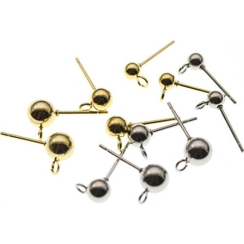 10pcs Stainless Steel Ball Studs Earring Pins Post Gold Rhodium Color Ear Stud with Loop for DIY Accessories Jewelry Making Z866