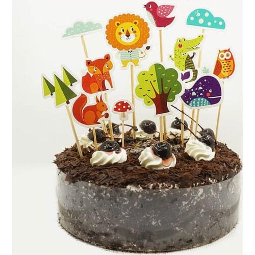 11pcs Animal Dinosaur Circus Clown Acrobatics Insert Cake Decorating Card Kids Party Celebration Cupcake Flag