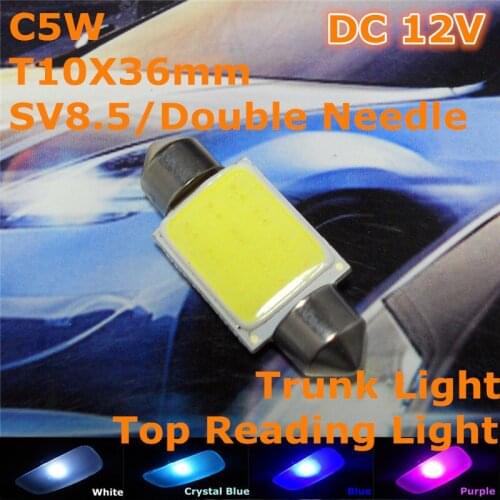12V LED Car Double Needle Bulb Lamp(COB Lighting Square) C5W 36mm For Top Reading Licence Board Trunk Light