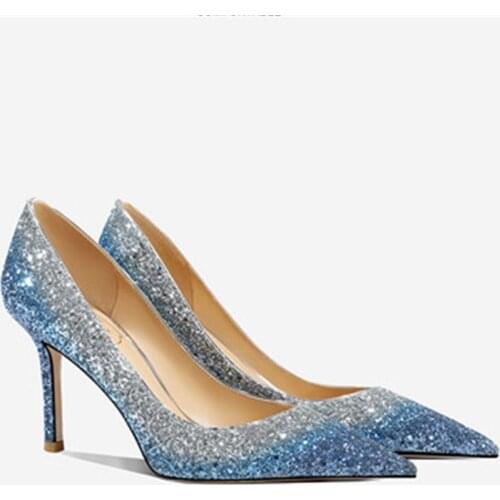 2021 spring sequin banquet dress shoes large size simple gradient color bridal wedding shoes stiletto pump womens single shoes