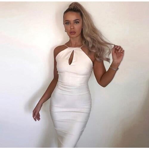2021 Women Sexy Dress Bodycon Streetwear Dress Summer Sleeveless Round Neck Club Dress Backless Lace Hollow Out Dresses