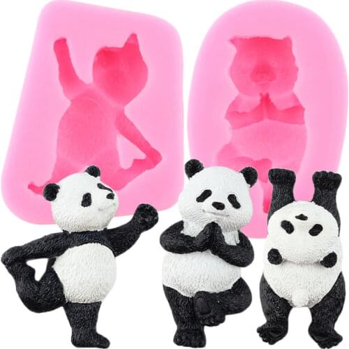 3D Panda Silicone Mold Yoga Bear Soap Resin Clay Mould DIY Cookie Baking Fondant Chocolate Gumpaste Moulds Cake Decorating Tools