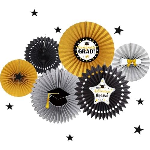 45Cm Glitter Black Gold Gray Silver Paper Fan 2021 Grad Party Decorations Hanging Fan Congrats Graduation Party Wall Decorations